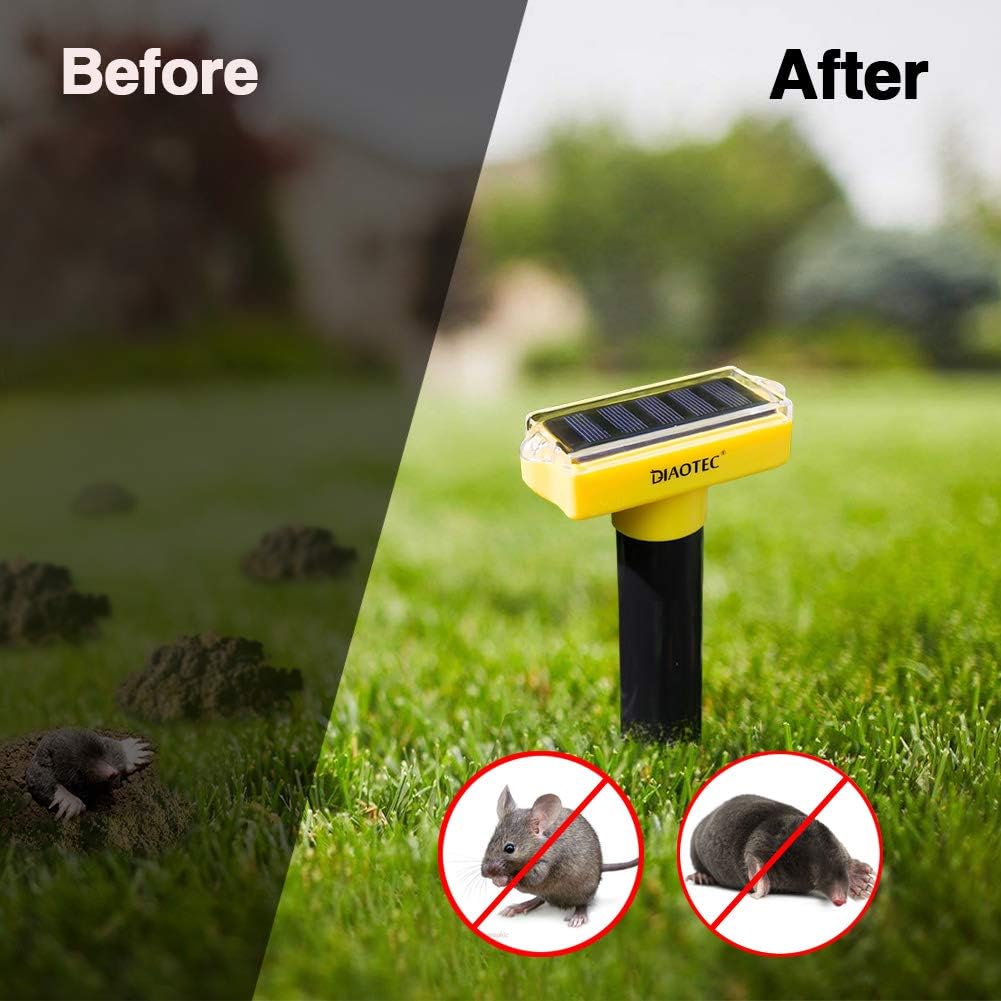 Diaotec 2Pack Mole Repellents Solar Powered Sonic Spike Vole Deterrent Pest Control Vole Repellent to Keep Rodents Away from Your Lawn and Garden : Garden & Outdoor