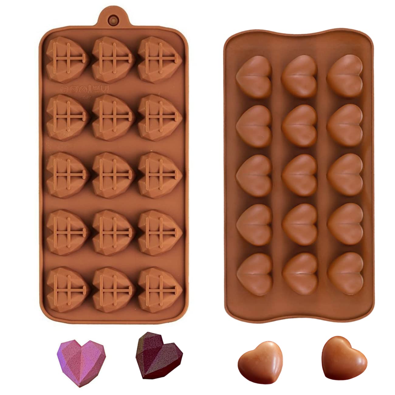 Silicone Mould 2-Piece 15-Cavity Heart Shape Chocolate Molds Mini Diamond Heart Shape Mould DIY Wax Melt Molds Valentine Baking Moulds for Cake Decoration — image 1