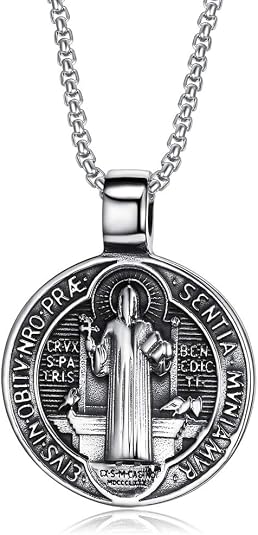 Médaille Saint Benoît - Collier Plaqué Or Avec Chaîne Acier Inoxydable - Bijou Protecteur Pour Homme, Femme, Enfant