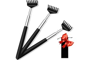(3-Pack) Black Telescopic Back Scratcher, ELASO Portable Extendable Stainless Steel Back Scratchers for Men Women with Beautiful Carry Bag