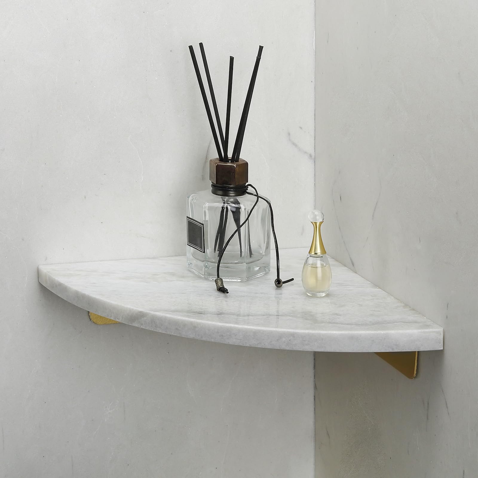Photo 1 of Koville African Natural Marble Corner Shelf, Wall Mounting Corner Shelf Organizers Storage for Bathroom/Kitchen/Bedroom/Living Room, Polished Marble Surface with Metal Shelf (Namib Fantasy)
