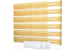 SpaceAid Bamboo Drawer Dividers with Labels, Kitchen Adjustable Drawer Organizers, Expandable Organization for Home, Office, 