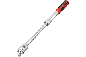 MAXPOWER Extendable Breaker Bar, Dual Drive Head 1/2" & 3/8" Drive 360° Flex Head Cheater Bar, 5-Gear Locking Extending Break