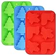 3 Pack Silicone Molds, Shapes of Christmas Trees, Socks and Bells, FineGood Baking Trays for Holiday Cakes, Candies, Chocolat