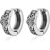Lantine Viking Hoop Earrings for Men Stainless Steel Huggie Hinged Hoop Engraved Geometric Animal Tribal Gothic Punk Jewelry