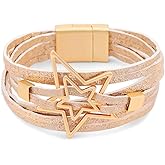 Trendy Jewelry Bohemia Multilayer Leather Bracelet For Women Boho Star Leather Wrap Bracelet Star Charm Bracelets Jewelry-Gold