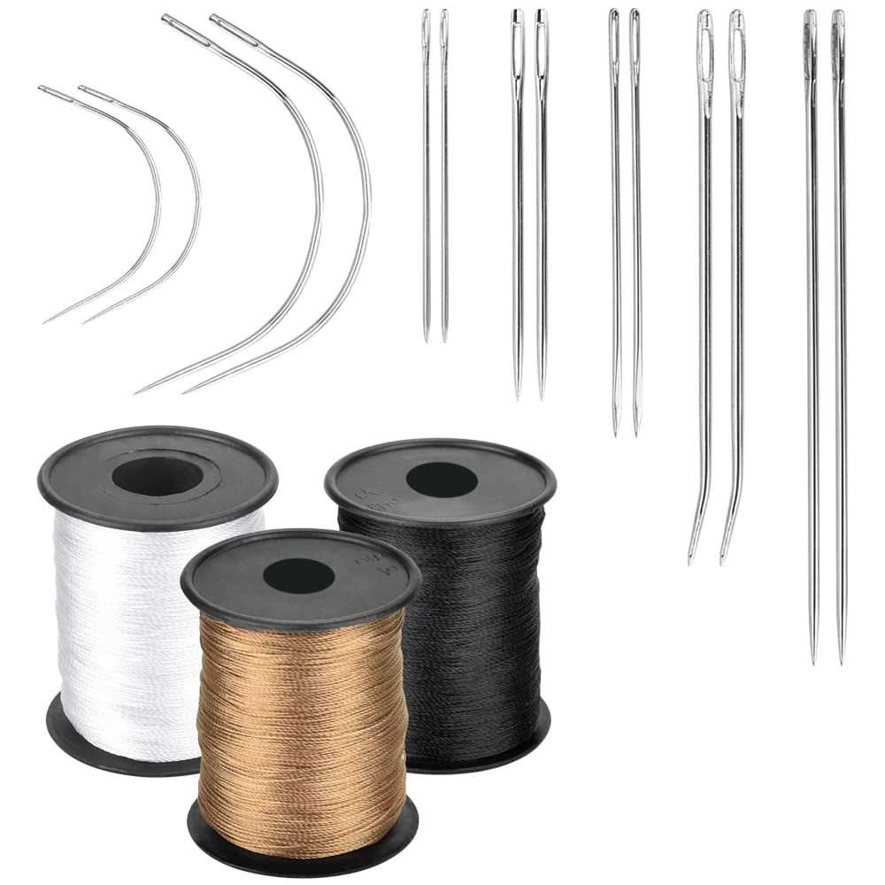 TANCUDER 17 PCS Upholstery Repair Kit Leather Craft Hand Stitching Tools with Heavy Duty Strong Needle Pins C Curved Needles, Hair Nylon Thread Cord for Sewing Canvas Wig Carpet Fur Making, 150 Meters