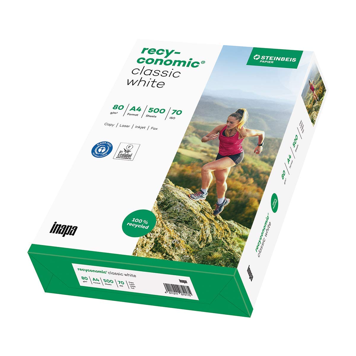 inapa Recyconomic Classic White Recycled Printer Paper 80 g/m² A4 500 Sheets CIE-White 55 Recycled Grey