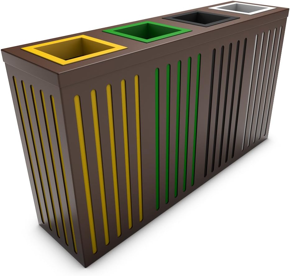 poubelledirect Bin 90 Litres, Brown Body, 4 Buckets of waste bin for office home (Yellow, Green, Orion 4 x 90/Anthracite, White – L