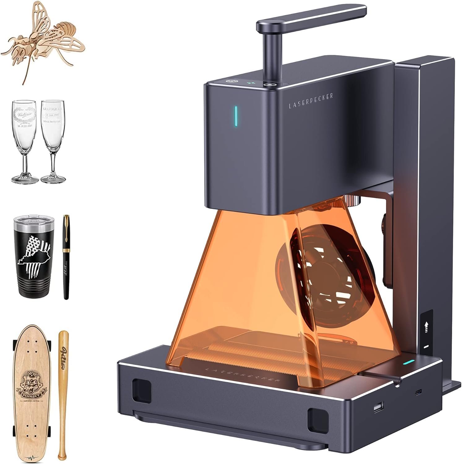 LaserPecker LP2 Grabador Láser con Rodillo, Máquina de Grabado Láser Portátil y de Mano para Madera Metal Cuero Acílico Grabado Cortador Láser, Juego de Traje con Rodillo Giratorio Versátil