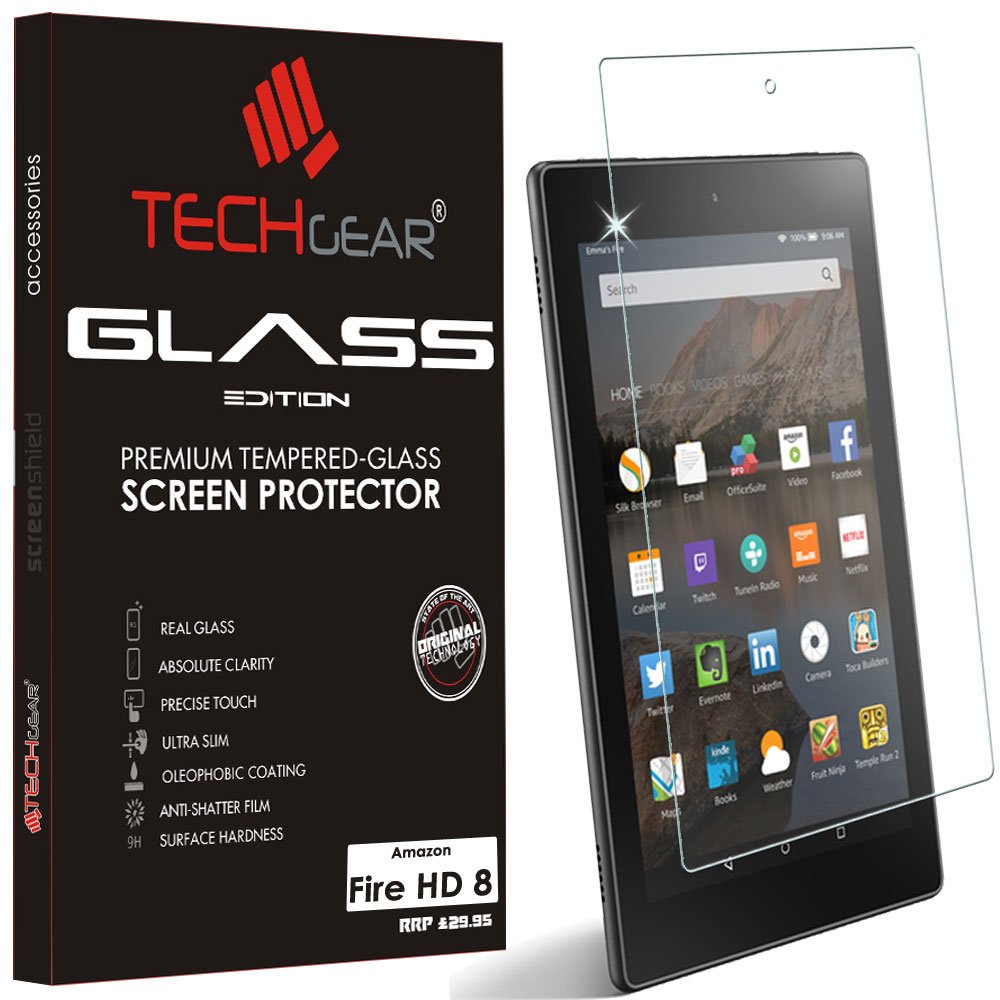 TECHGEAR GLASS Edition fits Previous Generation Amazon Fire HD 8" Tablet (2015-2018) - Genuine Tempered Glass Screen Protector Cover Compatible with Amazon Fire HD 8 8th 7th 6th 5th Generations ONLY