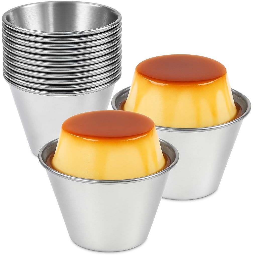 Menax - Stainless Steel Pudding Moulds - Egg Tart Mold - Mini Tart Cases - Individual Cake Tins - Yorkshire Pudding Tins - Set of 12-8 cm