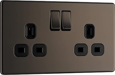 BG Electrical Double Switched Power Socket Flatplate Black Nickel 13A FBN22B