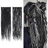Sangtok 10 PCS Mixed Clip in Dreadlock Extensions, 24 inch Synthetic Dreads Extensions, Thin Straight Dreadlock for Women, 1b