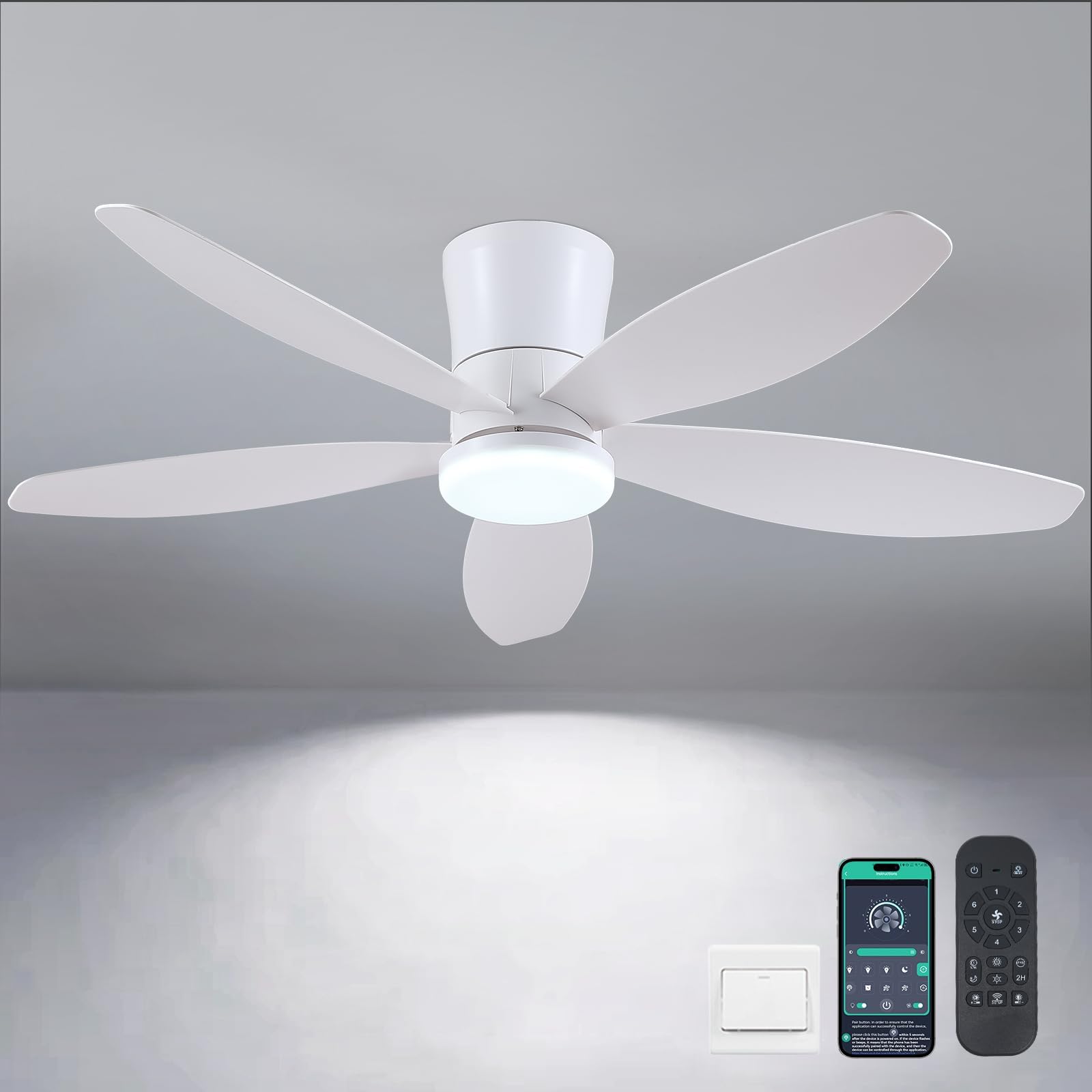 Surtime 48" Ceiling Fans with Lights-Low Profile