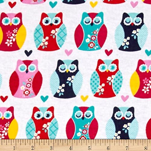 Alpine Flannel Owls And Hearts Multi Fabric By The Yard