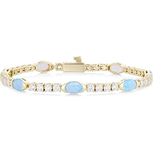 Wenconi 14K Gold Plated Bezel Set Chain Bracelet for Women Oval Cut Tennis Bracelet Gift for Birthday, Wedding, Anniversary