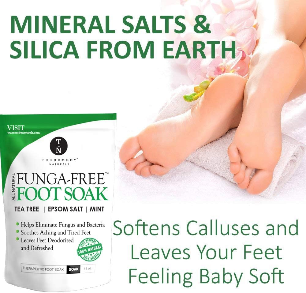 Tea Tree Oil Foot Soak with MSM, Epsom Salt & Mint, Feet Soak Helps Toenail System, Athletes Foot & Stubborn Foot Odor - Foot Bath Salt Softens Calluses & Soothes Sore Tired Feet, 14 Ounce: Health & Personal Care