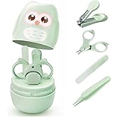 Baby Nail Kit with Owl Case, 4-Piece Infant Manicure Set, Green | Infant Nail Clippers, Rounded Safety Scissors, Gentle File, Tweezers, Newborn and Toddler Friendly