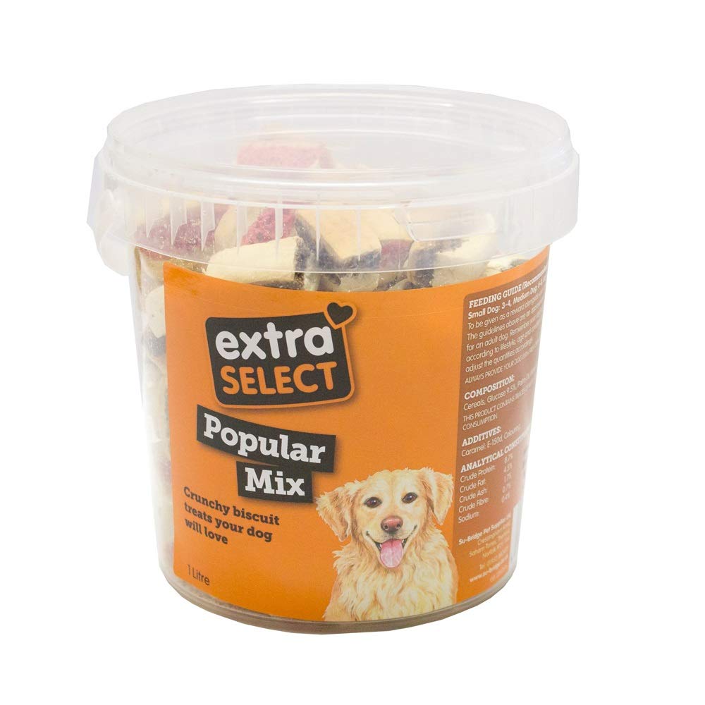 Extra Select Popular Mix Dog Treat Biscuits in a Bucket (approx 125 biscuits), 1 l (Pack of 1)