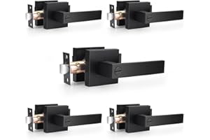 Probrico Heavy Duty Flat Black Square Privacy Interior Door Levers Bedroom and Bathroom Door Handles Keyless Bed/Bath Lockset (5 Pack)