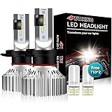 4WDKING H4 LED Headlight Bulbs - Fanless Super Bright High/Low Beam 60W 8000LM 6500K Cool White 9003 Conversion Kit with T10 