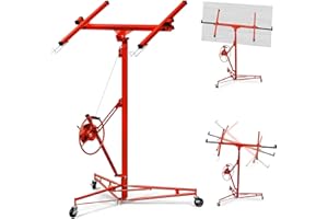 ELOMBR 11FT Drywall Lift Sheetrock Lift, 150LBS Capacity, Drywall Lift Panel Hoist with Black Telescopic Arm, Drywall Jack Lift with 3 Lockable Wheels for Home Improvement, 4'x16' Panel Size, Red