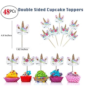 Unicorn Cupcake Picks Topper Birthday Theme Party Decoration Sold