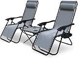 VOUNOT Zero Gravity Chair with Side Table Set of 2 Grey Folding Loungers