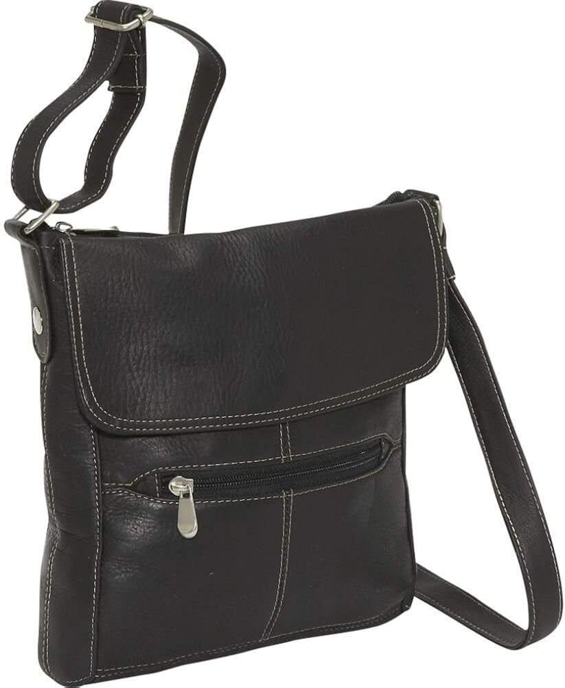 Le Donne Leather Colombian Leather Contrast Crossbody Purse, 10” x 10.5” x 4”