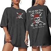 Pirate Shirt Women Vintage Graphic Oversized Skeleton Shirt Funny Casual Skull Short Sleeve Top
