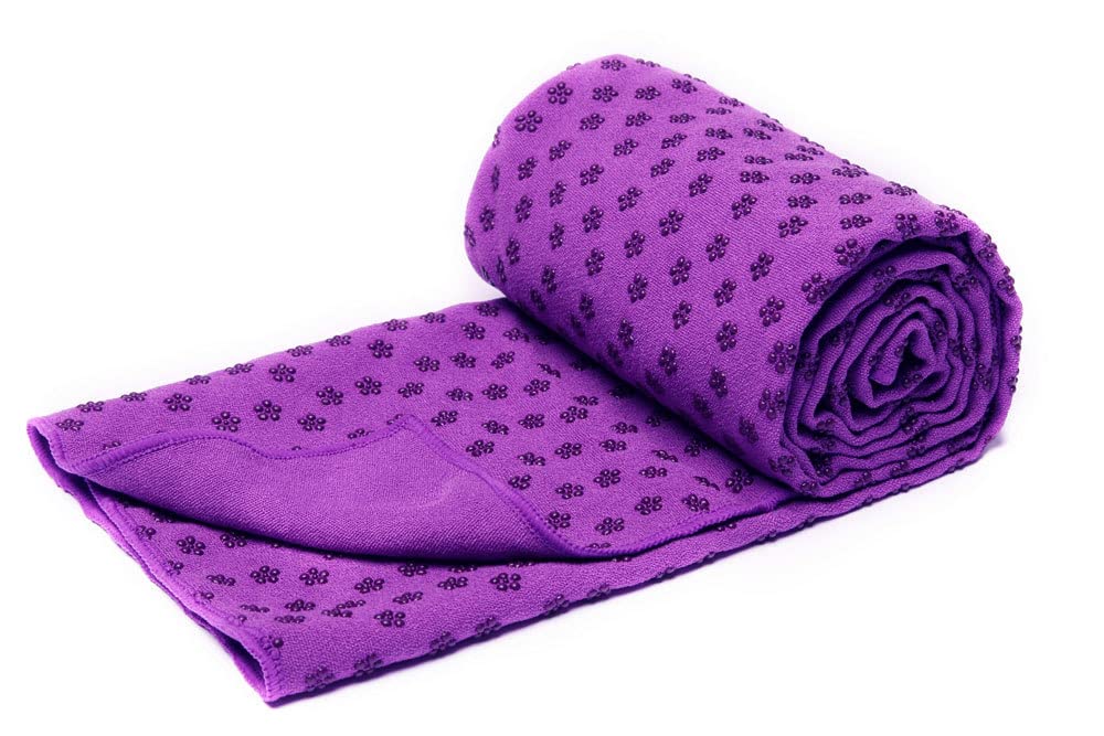 voidbiov Non Slip Yoga Mat Towels With Carrying Bag, Extra Long Dot Grip Bikram Yoga Mat Towel Purple