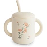 mushie 100% Silicone Training Cup &amp; Straw for Toddlers | 6 Months+ (Pink Flowers)