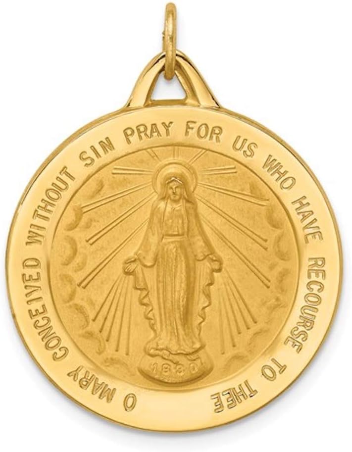 14k Yellow Gold Blessed Virgin Mary Miraculous Medal Pendant Charm