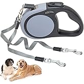 KOOLTAIL Dual Retractable Dog Leash for Two Dogs Up to 110 Lbs, Heavy Duty Double Headed 16 ft Extendable 360° Tangle-Free On