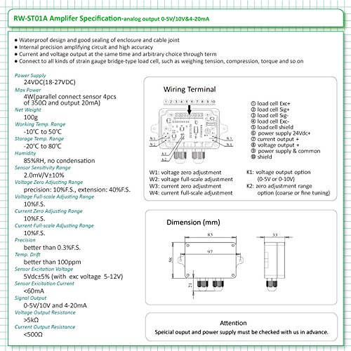 CGOLDENWALL RW-ST01A Load Cell Sensor Amplifier Transmitter Strain Gauge Amplifier Transducer Sensitivity 2.0mV/V±10% (Output Signal:0-10V) - Thumbnail 5