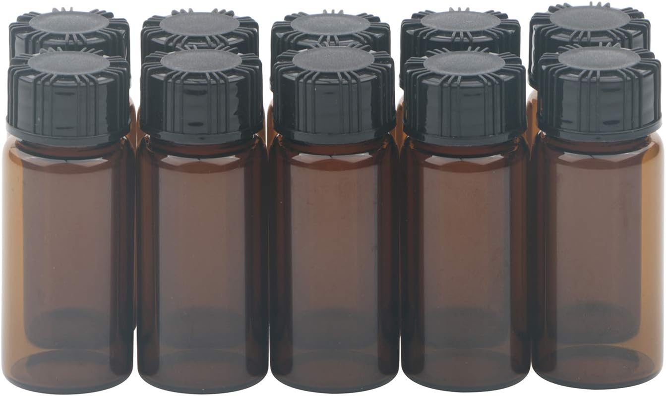 Rowiz 10PCS 10ml (0.35 Oz) Brown Liquid Sampling Sample,Glass bottle with Black Screwcap, Laboratory Sample Vials