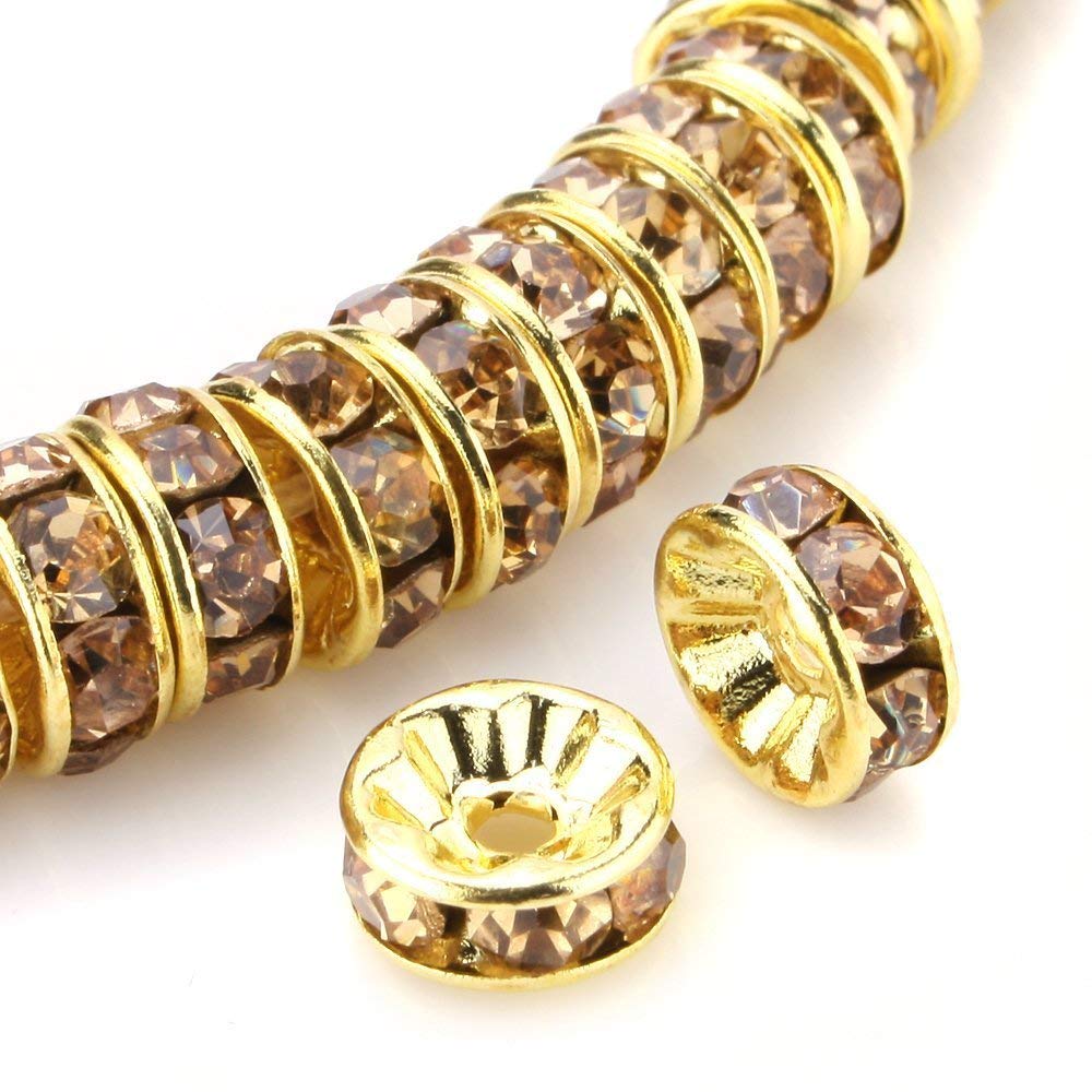 RUBYCA 100pcs High Quality Round Rondelle Spacer Bead Gold Tone 8mm Light Colorado Czech Crystal — image 1