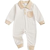 GGBNOMER Newborn Baby Boy Winter Clothes Long Sleeve Lapel Jumpsuit Collar Plaid Romper Playsuit Infant Baby Boy Fall Outfit
