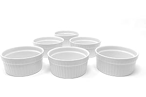 Furmaware Set of 6 Ceramic Ramekins - Non-Toxic Classic White Porcelain Custard Cups - Oven Safe Ramekins, for Baking and Serving Single Servings of Desserts, Dips, and Snacks - (3 oz)