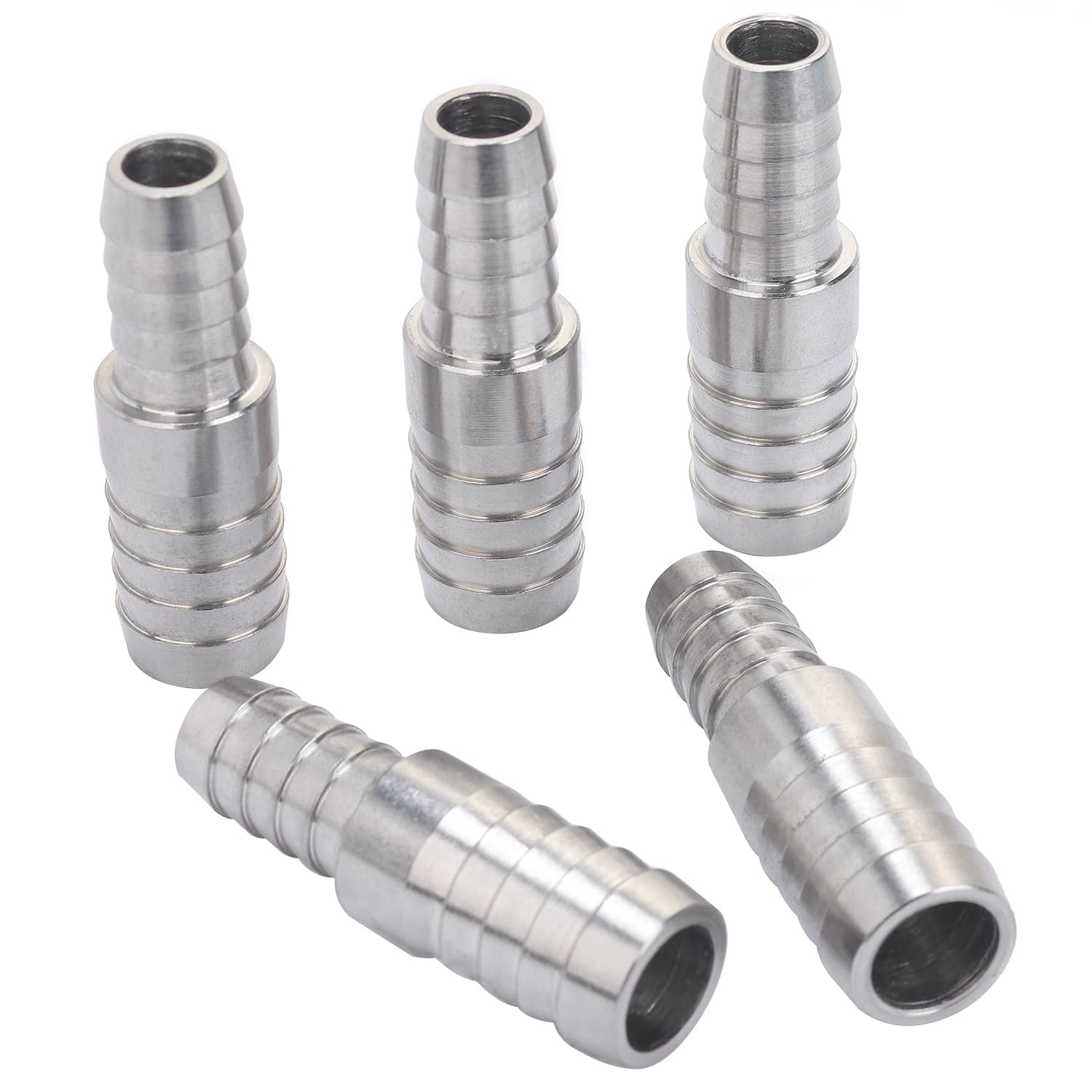 LTWFITTING Bar Production Stainless Steel 316 Barb Splicer Mender 1/2" Hose ID x 3/8" (10mm) Hose ID Fitting Air Water Fuel Boat (Pack of 5)