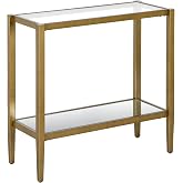 Henn&amp;Hart 24" Side Table, Nightstand, End Table, Antique Gold | Modern rectangular frame with a lower shelf and glass top for stylish open display in living rooms, offices, or family rooms