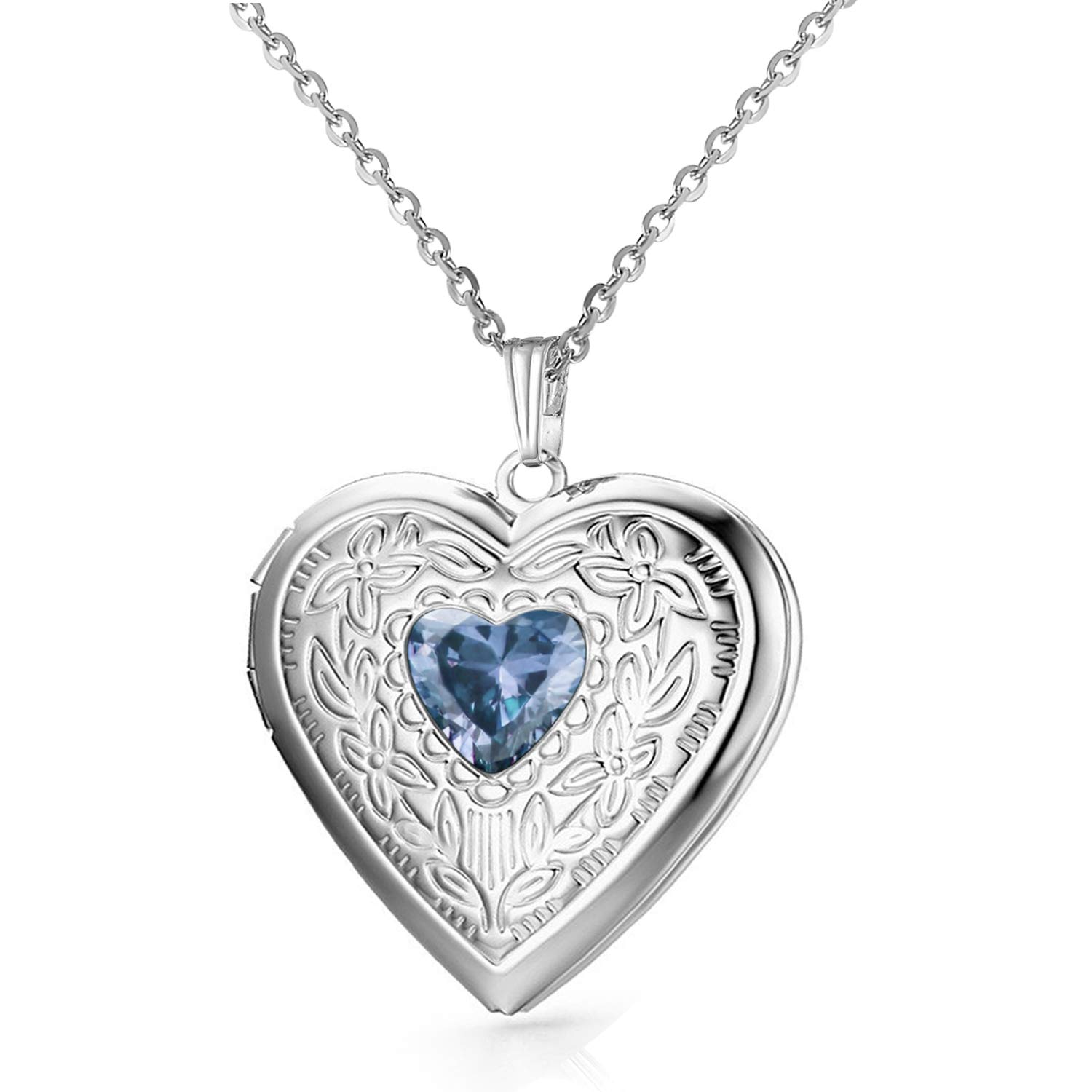 Birthstones Locket Necklace that Holds Pictures Love Heart Photo Locket Crystals Necklace Pendant Birthday Gifts (December)