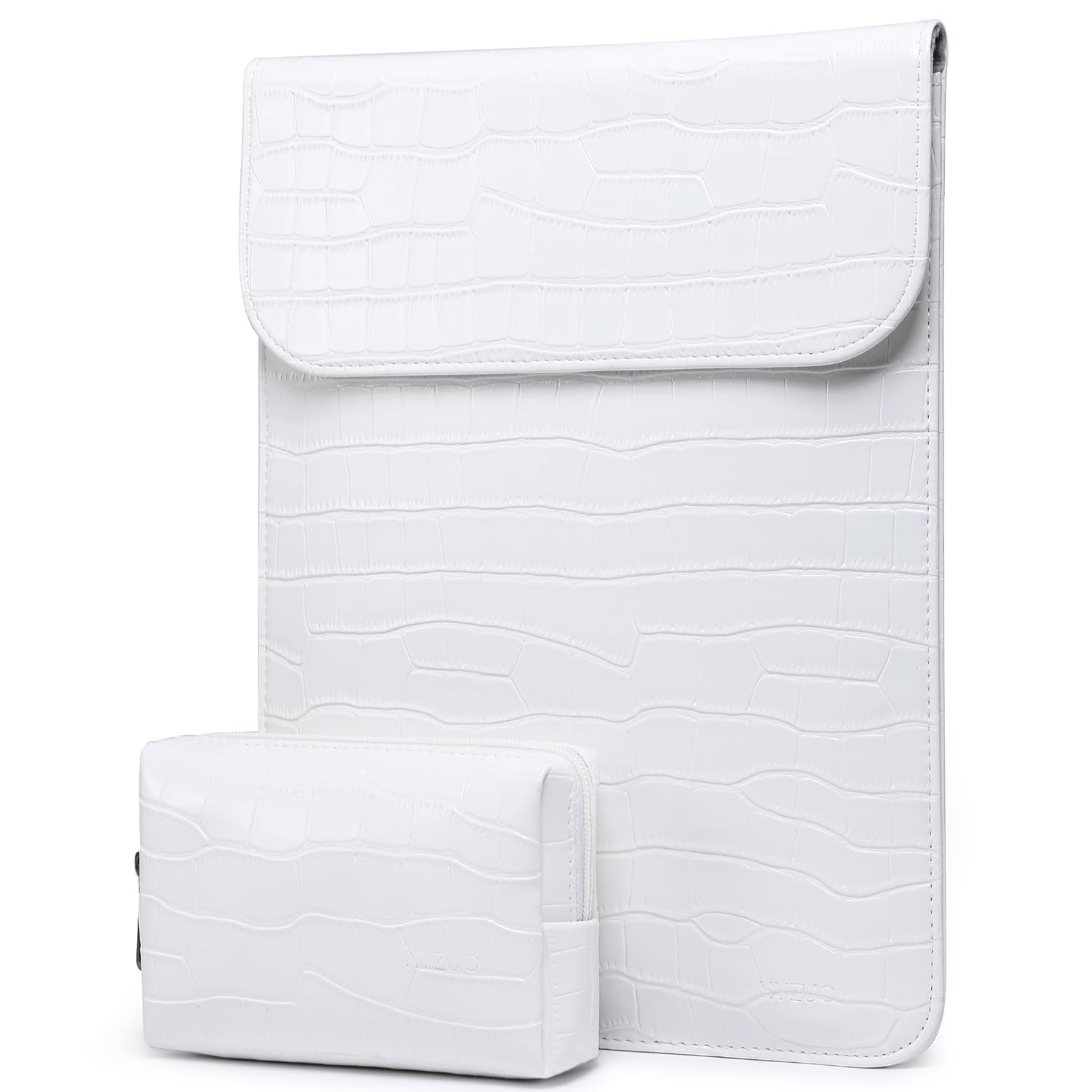 HYZUO 13.3-14 Inch Laptop Sleeve for MacBook Pro 14 M4/M3/M2/M1 2025-2021, MacBook Air 13 2017-2012, 13.5-13.8 Surface Laptop, PU Leather Case with Pouch, Crocodile Pattern White
