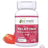 EZ Melts Melatonin - Sleep Support Supplement - No Artificial Flavors - Non-GMO & Sugar-Free - Strawberry - 60 Dissolvable Tablets (60 Servings)