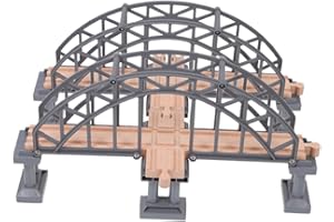 LIOOBO 2pcs Wooden Train Track Bridge Extension with Piers Compatible with Major Brands Interactive for