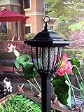 Solar Powered Electric Bug Light Zapper- Outdoor Cordless Flying Insect Killer- 8 Hour Operation- Beautiful Garden Lamp- Portable LED Machine- Best Stinger for Mosquitoes/Moths/Flies & More (Black)