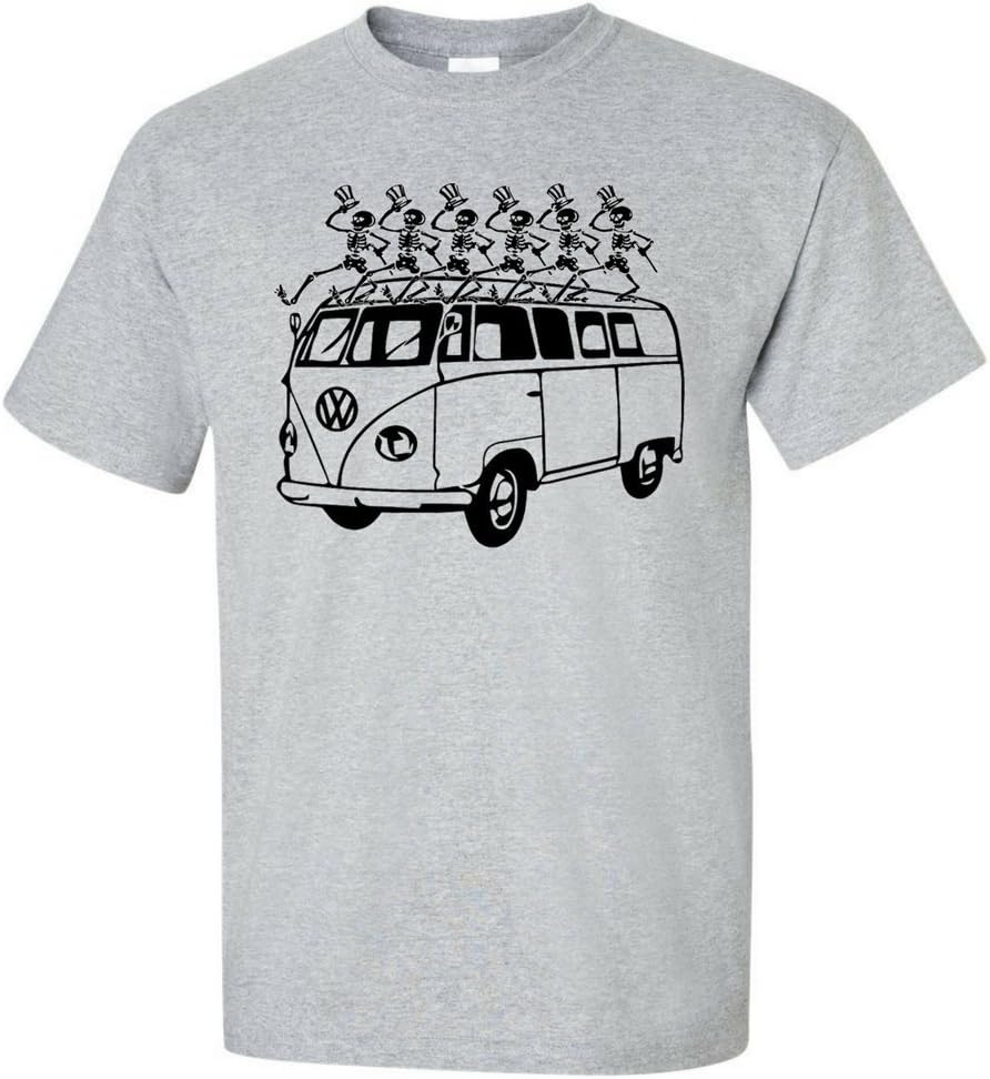 Vdubster Graphic Tees - VW Grateful Dead Dancing Skeletons Shirt - Original Volkswagen Artwork Printed T-Shirt (Small)