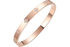 BOLAGTIER Gold Bangle Bracelets for Women Four Leaf Clover Lucky Love Cubic Zirconia Bracelet
