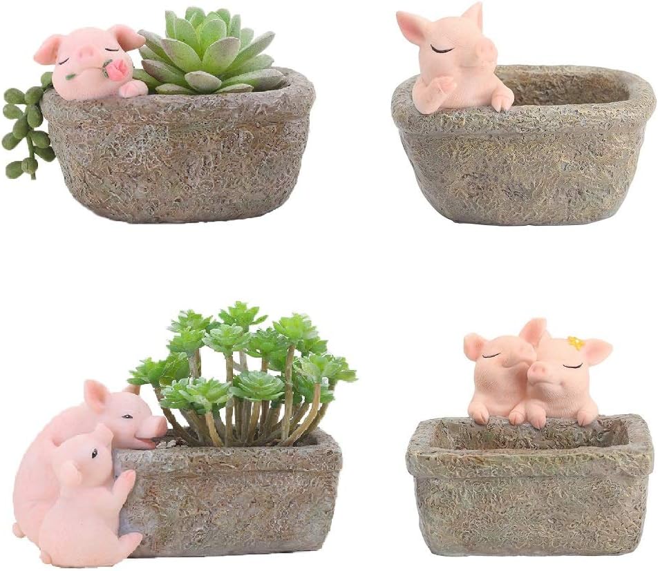 Youfui Cute Pig Plant Holder Animal Succulent Pot Indoor Deocration for Home Office Desk (4pcs Combination) - Image 3